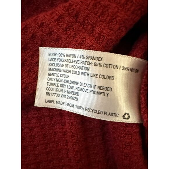 Knox Rose Red Lace Yoke Long Sleeve Top Small Cottage Boho Hippie - Picture 3 of 4